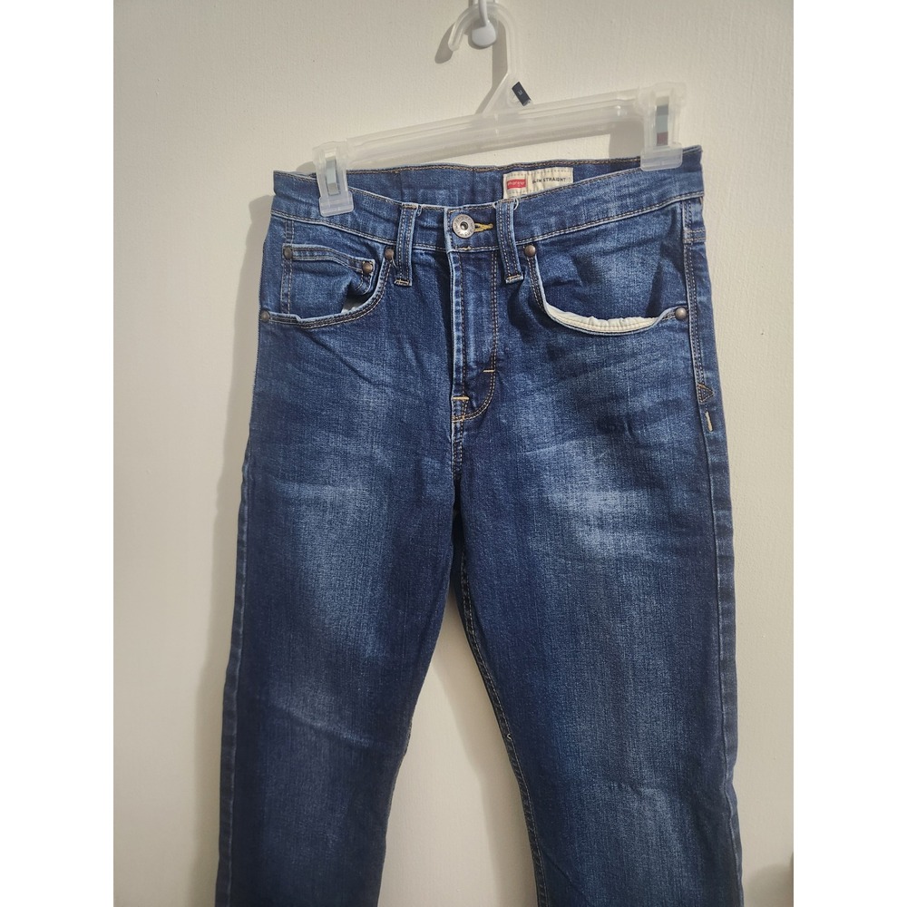 Wrangler Premium Slim Straight Jeans Mens 28x30 Dark Wash Stretch 92SSWRR
